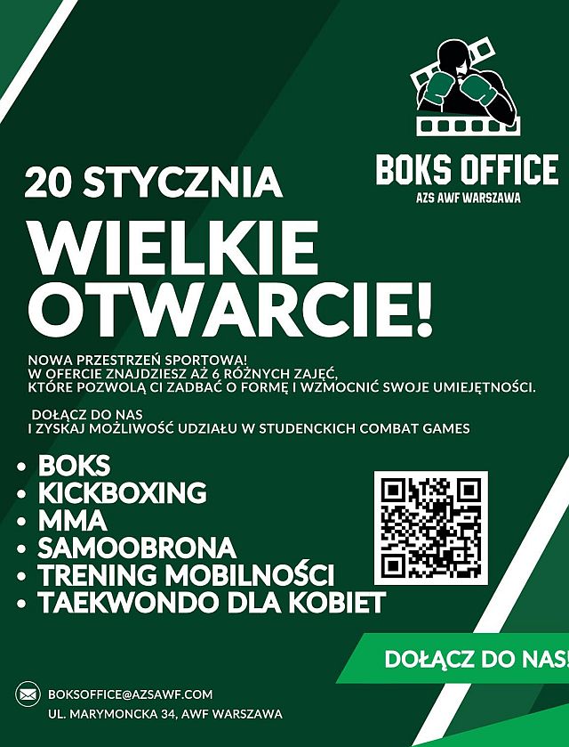 Boks Office i Fundacja Wyczyn zaproszenie na zajęcia sportowe AWF Warszawa